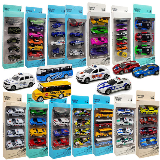 Children's alloy car model boy pull back police car racing Zhongba school bus baby resistant toy car suit